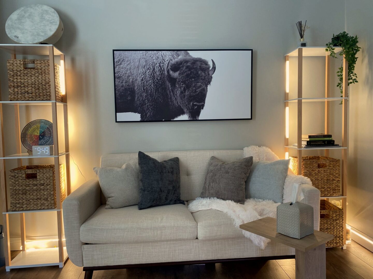 Comfortable therapy office with a couch at NATIVation Counseling in St. Charles, Missouri